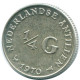 1/4 GULDEN 1970 NETHERLANDS ANTILLES SILVER Colonial Coin #NL11635.4.U.A - Antille Olandesi