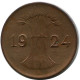 1 RENTENPFENNIG 1924 A DEUTSCHLAND Münze GERMANY #DB770.D.A - 1 Rentenpfennig & 1 Reichspfennig
