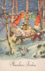 BABBO NATALE Buon Anno Natale GNOME Vintage Cartolina CPSMPF #PKD387.A - Santa Claus