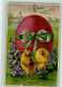 10666707 - Zwei Kueken Zwischen Veilchen Vor Einem Grossen Osterei Lithographie SB - Easter