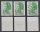 Lot De 3 Liberté De Delacroix N°2426 Roulette 1,90 F Vert Bande De Phospho à Gauche Neuf ** Neuf ** N° Rouge Et Oblitéré - Coil Stamps