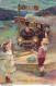 Trein Reliefkaart Happy New Year Ca 1910 - Grupo De Niños Y Familias
