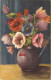 "Beautiful Flowers In Vases" Log Of Four (4) Vintage Spanish, Artist Drawn, Postcards - Flowers