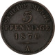 Allemagne, PRUSSIA, Wilhelm I, 3 Pfenninge, 1870, Berlin, Cuivre, TTB+, KM:482 - Petites Monnaies & Autres Subdivisions