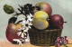 PAINTING, FINE ARTS, APPLES AND FLOWERS IN BASKET, SWITZERLAND, POSTCARD - Malerei & Gemälde