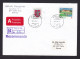 Latvia: Registered Priority Cover To Estonia, 1995, 2 Stamps, Castle, Bridge, Heraldry, Red A-label (traces Of Use) - Letonia