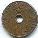 1 CENT 1939 INDES ORIENTALES NÉERLANDAISES INDONÉSIE INDONESIA Bronze Colonial Pièce #S10286.F.A - Indie Olandesi