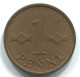 1 PENNI 1963 FINLANDIA FINLAND Moneda #WW1121.E.A - Finnland