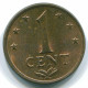 1 CENT 1976 NIEDERLÄNDISCHE ANTILLEN Bronze Koloniale Münze #S10690.D.A - Niederländische Antillen