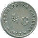 1/4 GULDEN 1962 NIEDERLÄNDISCHE ANTILLEN SILBER Koloniale Münze #NL11122.4.D.A - Niederländische Antillen