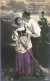COUPLES, MAN WITH HAT AND WOMAN FLIRTING, RAKE, SWITZERLAND, POSTCARD - Paare