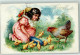 10666808 - Maedchen Fuettert Kueken Und Henne Loving Easter Greetings Lithographie Raphael Tuck & Sons Easter Postcards - Easter