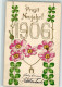 39601908 - Prosit Neujahr 1906 Blumen Gluecksklee Hufeisen Jugendstil - New Year