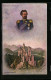 Künstler-AK Antonio Donadini: König Ludwig II.. Schloss Neuschwanstein, Karte Zur 100-Jahr-Feier Des Königsreichs B  - Familles Royales
