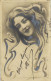 Portrait Jeune Femme Longue Chevelure Style Art Nouveau Pionnière RV - Vrouwen