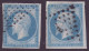 FRANCE 1853-1860 Two Stamps 20c Bleu YT N°14A Restoration Of One Corner - 1853-1860 Napoléon III