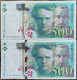 Suite De 2 Billets 500 Francs PIERRE Et MARIE CURIE 1994 - Numéros Consécutifs P024309535 Et 36 - 500 F 1994-2000 ''Pierre Et Marie Curie''