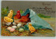 39611308 - Henne Kueken Ostereier Lithographie - Easter