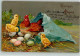 39611308 - Henne Kueken Ostereier Lithographie - Ostern