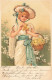 N°25013 - Carte Illustrateur Avec Paillettes - Printemps - Femme Avec Un Panier De Fleurs Jaunes - 1900-1949