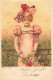 N°25014 - Carte Illustrateur Avec Paillettes - Eté - Femme Avec Un Bouquet De Fleurs Colorées - 1900-1949