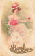 N°25018 - Carte Illustrateur - Style MSM - Femme Assise Avec Des Roses - 1900-1949