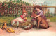 N°25030 - Carte Fantaisie Gaufrée - Joyeuses Pâques - Enfants Avec Des Oeufs Câlinant Un Lièvre - Ostern