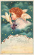 N°25031 - Carte Fantaisie - Clapsaddle - Fröhliche Weihnachten - Angelot Avec Une Fleur Blanche - Autres & Non Classés
