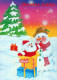 PAPÁ NOEL Feliz Año Navidad MUÑECO DE NIEVE Vintage Tarjeta Postal CPSM #PAU383.ES - Santa Claus