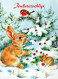 Happy New Year Christmas RABBIT Vintage Postcard CPSM #PAV054.GB - Neujahr