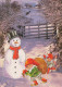 Happy New Year Christmas GNOME SNOWMAN Vintage Postcard CPSM #PAU382.GB - Neujahr