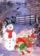 Happy New Year Christmas GNOME SNOWMAN Vintage Postcard CPSM #PAU382.GB - Nieuwjaar