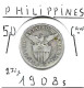 PHILIPPINES  US. Administration  50  Centavos  Eagle  KM171  Année 1908s  Ag. 0.750,  . TB+ - Filipinas