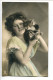CPA Fantaisie Ecrite En 1910 * Jeune Fille Avec Son Chat (beau Plan) Les Perles Blanches Sur La Robe Sont En Relief - Gatos