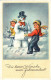 H2179 - Glückwunschkarte Neujahr - Kinder Schneemann Snowman Winterlandschaft - Año Nuevo