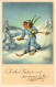 H2180 - Glückwunschkarte Neujahr - Mädchen Skier Winterlandschaft - Año Nuevo