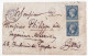 FRANCE 1853-1860 Two Stamps 20c Bleu YT N°14 On The Cut-off From The Front Of The Cover - 1853-1860 Napoléon III