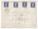 FRANCE 1853-1860 Four Stamps 20c Bleu Roi YT N°14 On The Cover - 1853-1860 Napoleon III