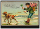 Prägekarte Tiere: Hund Zieht Jungen Mit Schlittschuhen übers Eis, BURSCHEID 1909 - Dogs