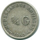 1/4 GULDEN 1960 NIEDERLÄNDISCHE ANTILLEN SILBER Koloniale Münze #NL11079.4.D.A - Niederländische Antillen