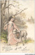 AS#BFP1-0398 - VOEUX - Joyeuses Pâques - Fillette Se Promenant Avec Un Mouton - Carte Gaufrée - Pâques