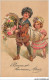 AS#BFP1-0323 - VOEUX - Bonne Et Heureuse Année - Enfants Portant Des Bouquets - Carte Gaufrée - Neujahr