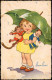 Kinder Künstlerkarte Mädchen Mit Puppen Unter Regenschirm 1940 - Portretten