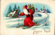 E9524 - Glückwunschkarte Weihnachten - Weihnachtsmann Santa Claus Ski Skier Winterlandschaft - Santa Claus