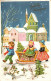 D9119 - Glückwunschkarte Neujahr - Mädchen Junge Golddruck Tannebaum Winterlandschaft - Belcique - Nouvel An