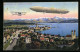 AK Friedrichshafen, Graf Zeppelins Luftschiff über Dem Ort  - Luchtschepen