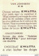 LES VEDETTES AVEC LE CHOCOLAT KWATTA IMAGE DE 5 X 7 CMS  N° 40 VAN JOHNSON - Other & Unclassified