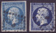 FRANCE 1853-1860 LOT Two Stamps 20c Bleu YT N°14 Oblitération 'D' Et 'B' - 1853-1860 Napoleon III