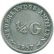1/4 GULDEN 1957 NIEDERLÄNDISCHE ANTILLEN SILBER Koloniale Münze #NL10975.4.D.A - Netherlands Antilles