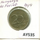 20 FORINT 1994 HUNGRÍA HUNGARY Moneda #AY535.E.A - Hungría